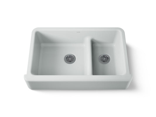 KOHLER K-6427-95 Whitehaven Smart Divide 35-3/4" undermount double-bowl farmhouse kitchen sink - Ice Grey