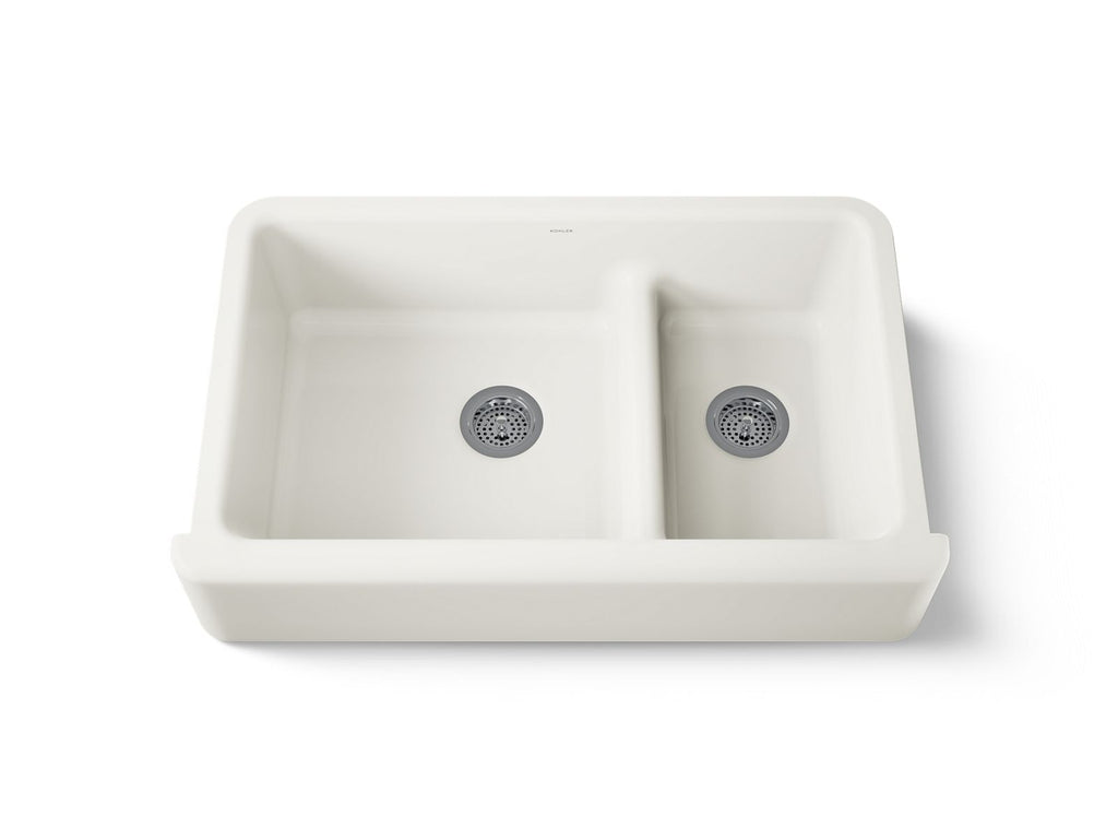 KOHLER K-6427-96 Whitehaven Smart Divide 35-3/4" Undermount Double-Bowl Farmhouse Kitchen Sink - Biscuit