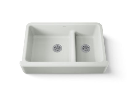 KOHLER K-6427-FF Whitehaven Smart Divide 35-3/4" undermount double-bowl farmhouse kitchen sink - Sea Salt