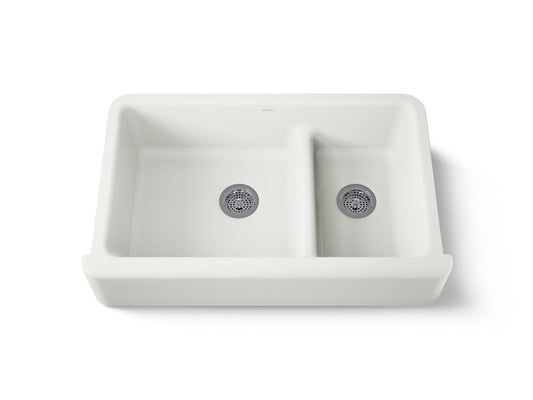 KOHLER K-6427-NY Whitehaven Smart Divide 35-3/4" undermount double-bowl farmhouse kitchen sink - Dune