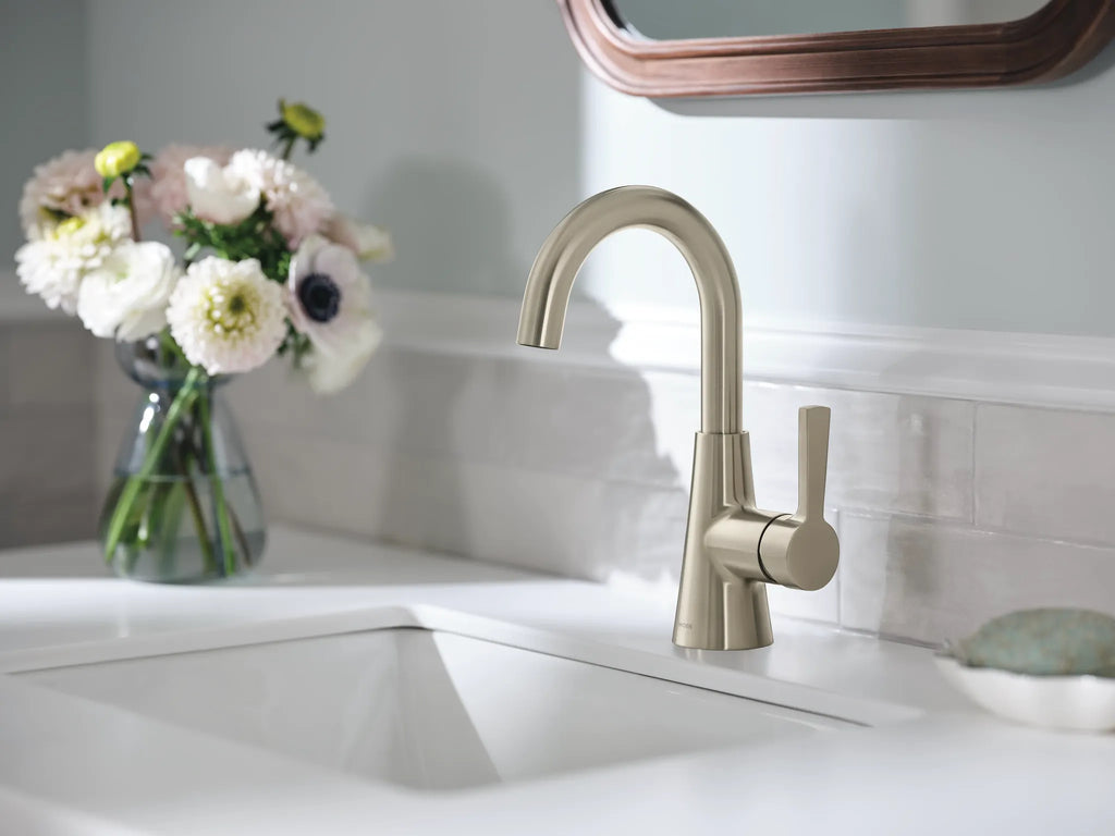MOEN 64430BN Jase One-Handle Single Hole Bathroom Sink Faucet - Brushed Nickel