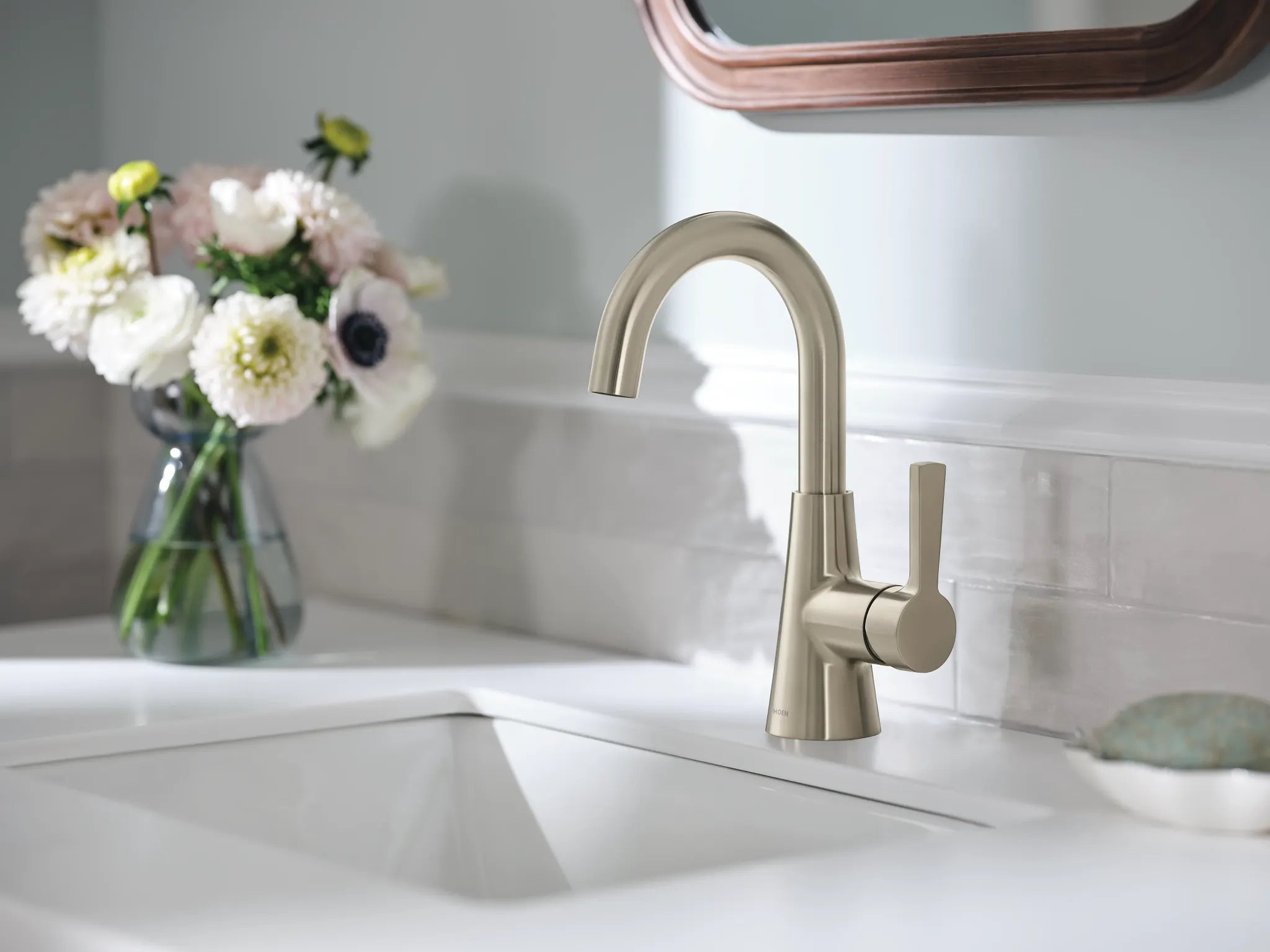 MOEN 64430BN Jase One-Handle Single Hole Bathroom Sink Faucet - Brushed Nickel