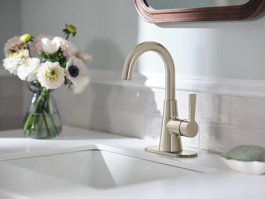 MOEN 64430BN Jase One-Handle Single Hole Bathroom Sink Faucet - Brushed Nickel