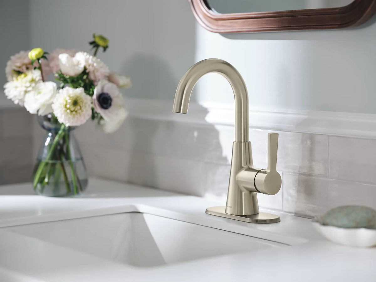 MOEN 64430BN Jase One-Handle Single Hole Bathroom Sink Faucet - Brushed Nickel