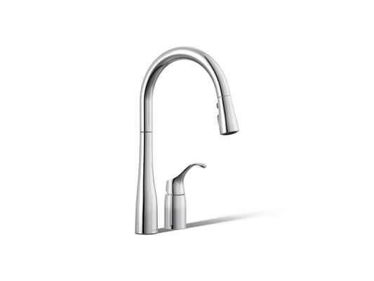 KOHLER K-647-CP Simplice Pull-down kitchen sink faucet with three-function sprayhead - Polished Chrome