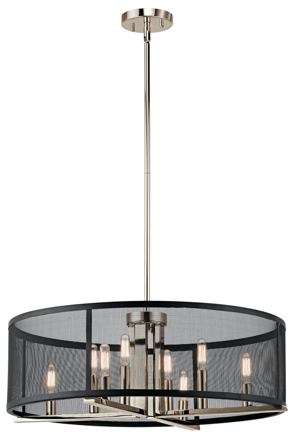 KICHLER 43715PN Titus 9.75" 8 Light Chandelier With Black Mesh Shade In Polished Nickel