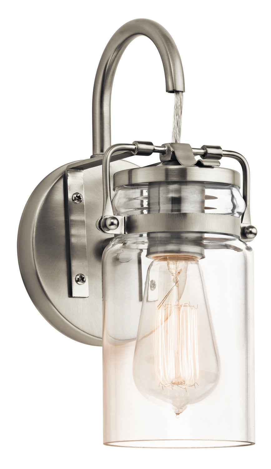 KICHLER 45576NI Brinley 11.5" 1 Light Wall Sconce With Clear Glass Brushed Nickel
