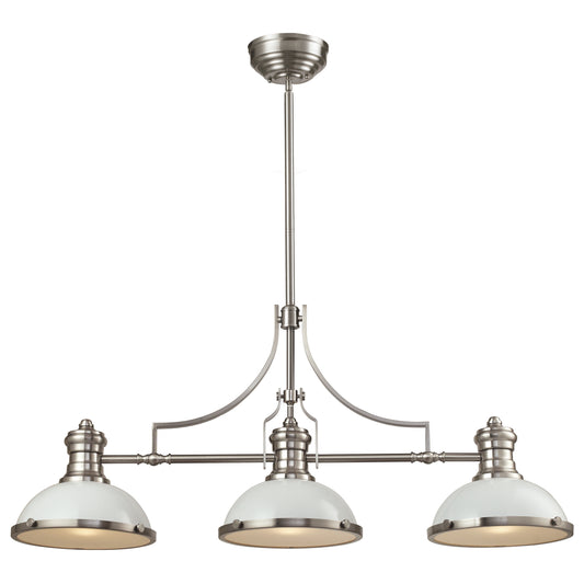 ELK SHOWROOM 66165-3 Chadwick 47'' Wide 3-Light Linear Chandelier - Satin Nickel with Gloss White