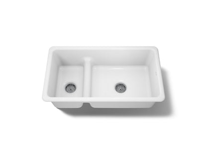KOHLER K-6625-0 Iron/Tones Smart Divide 33" top-/undermount double-bowl kitchen sink - White