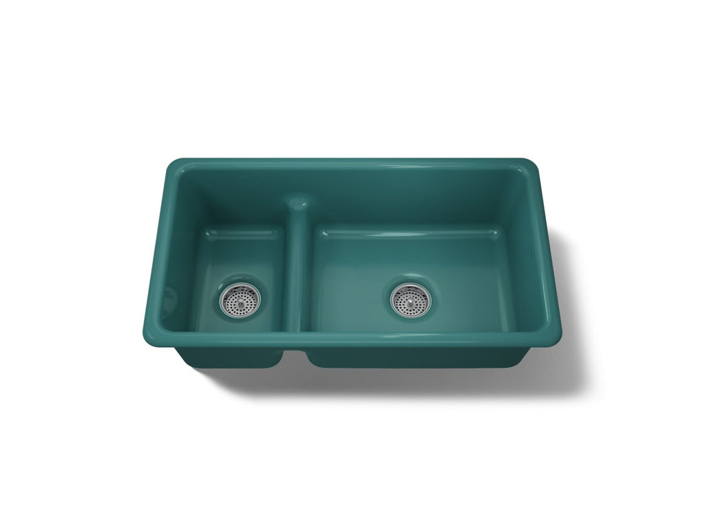 KOHLER K-6625-17 Iron/Tones Smart Divide 33" Top-/Undermount Double-Bowl Kitchen Sink - Teal
