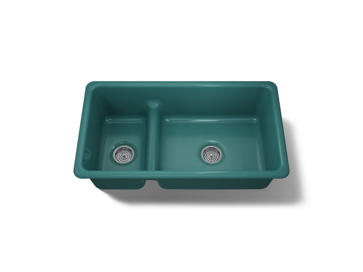 KOHLER K-6625-17 Iron/Tones Smart Divide 33" Top-/Undermount Double-Bowl Kitchen Sink - Teal