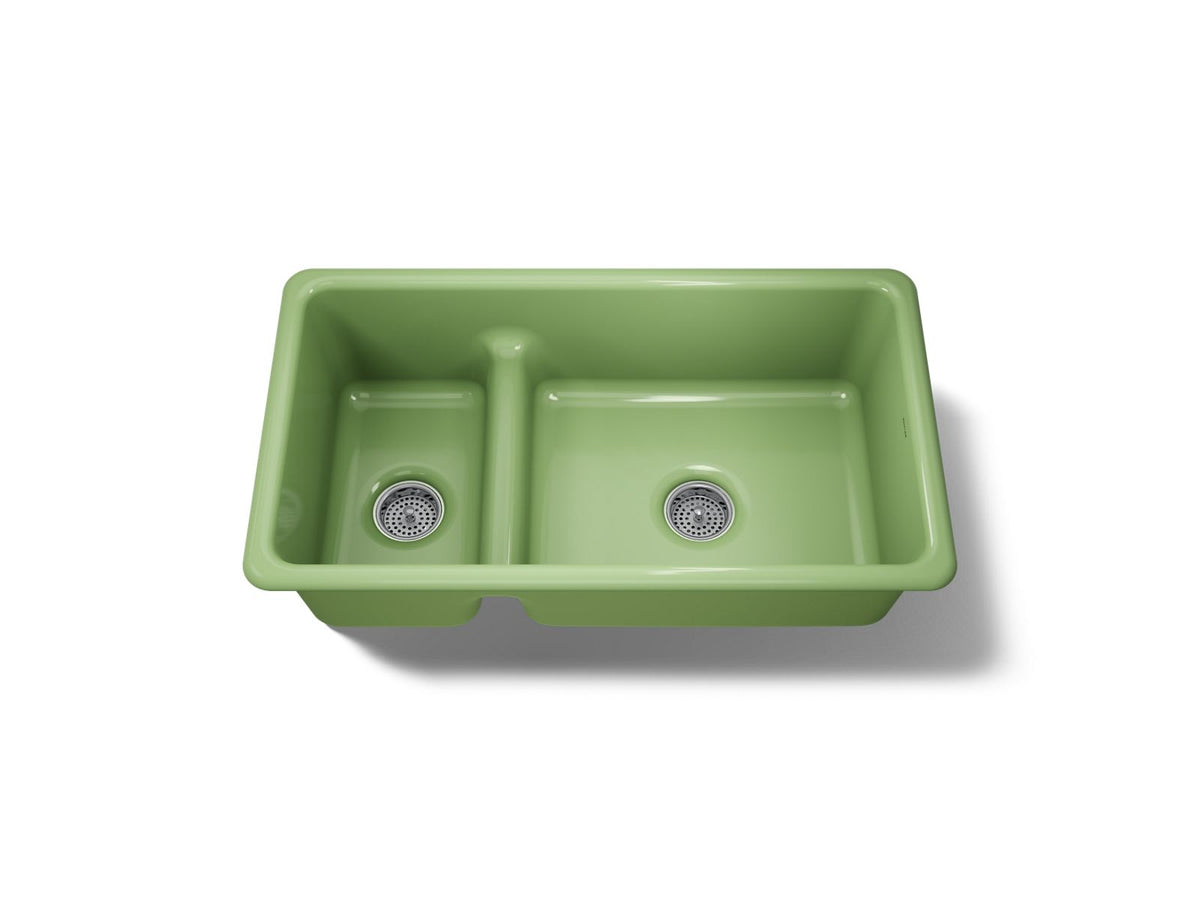 KOHLER K-6625-34 Iron/Tones Smart Divide 33" Top-/Undermount Double-Bowl Kitchen Sink - Fresh Green