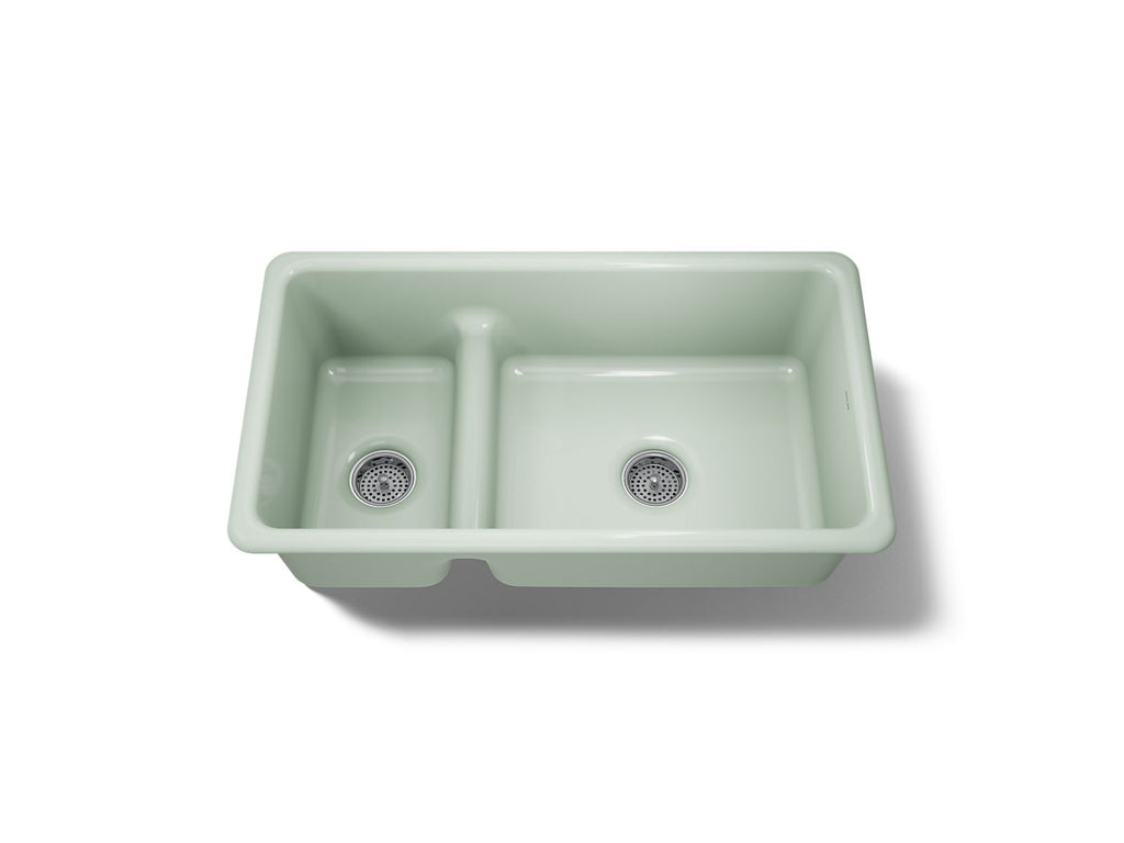 KOHLER K-6625-42 Iron/Tones Smart Divide 33" Top-/Undermount Double-Bowl Kitchen Sink - Aspen Green