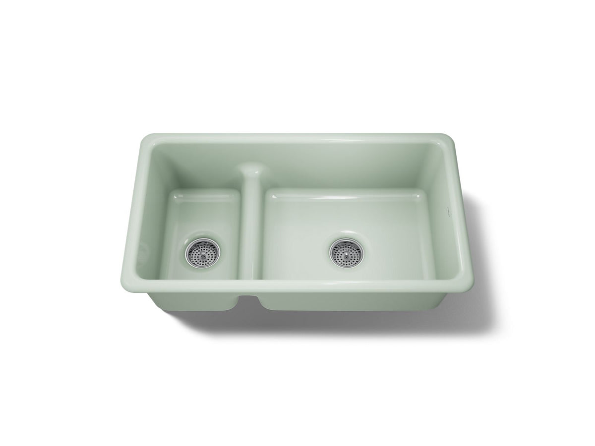 KOHLER K-6625-42 Iron/Tones Smart Divide 33" Top-/Undermount Double-Bowl Kitchen Sink - Aspen Green