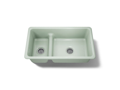 KOHLER K-6625-42 Iron/Tones Smart Divide 33" top-/undermount double-bowl kitchen sink - Aspen Green