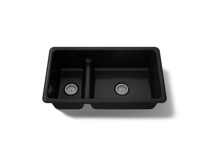 KOHLER K-6625-7 Iron/Tones Smart Divide 33" top-/undermount double-bowl kitchen sink - Black Black