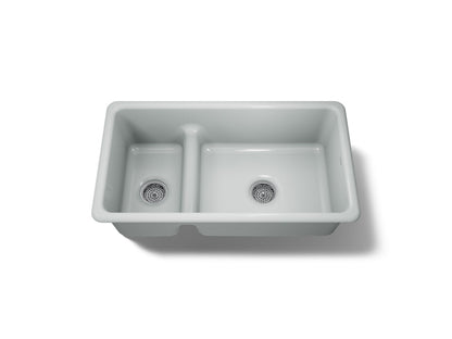 KOHLER K-6625-95 Iron/Tones Smart Divide 33" top-/undermount double-bowl kitchen sink - Ice Grey