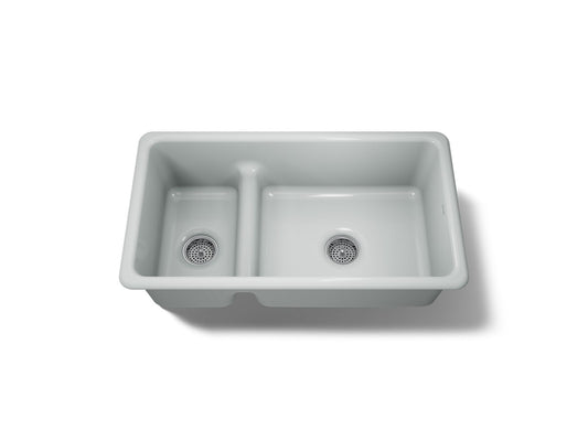 KOHLER K-6625-95 Iron/Tones Smart Divide 33" top-/undermount double-bowl kitchen sink - Ice Grey