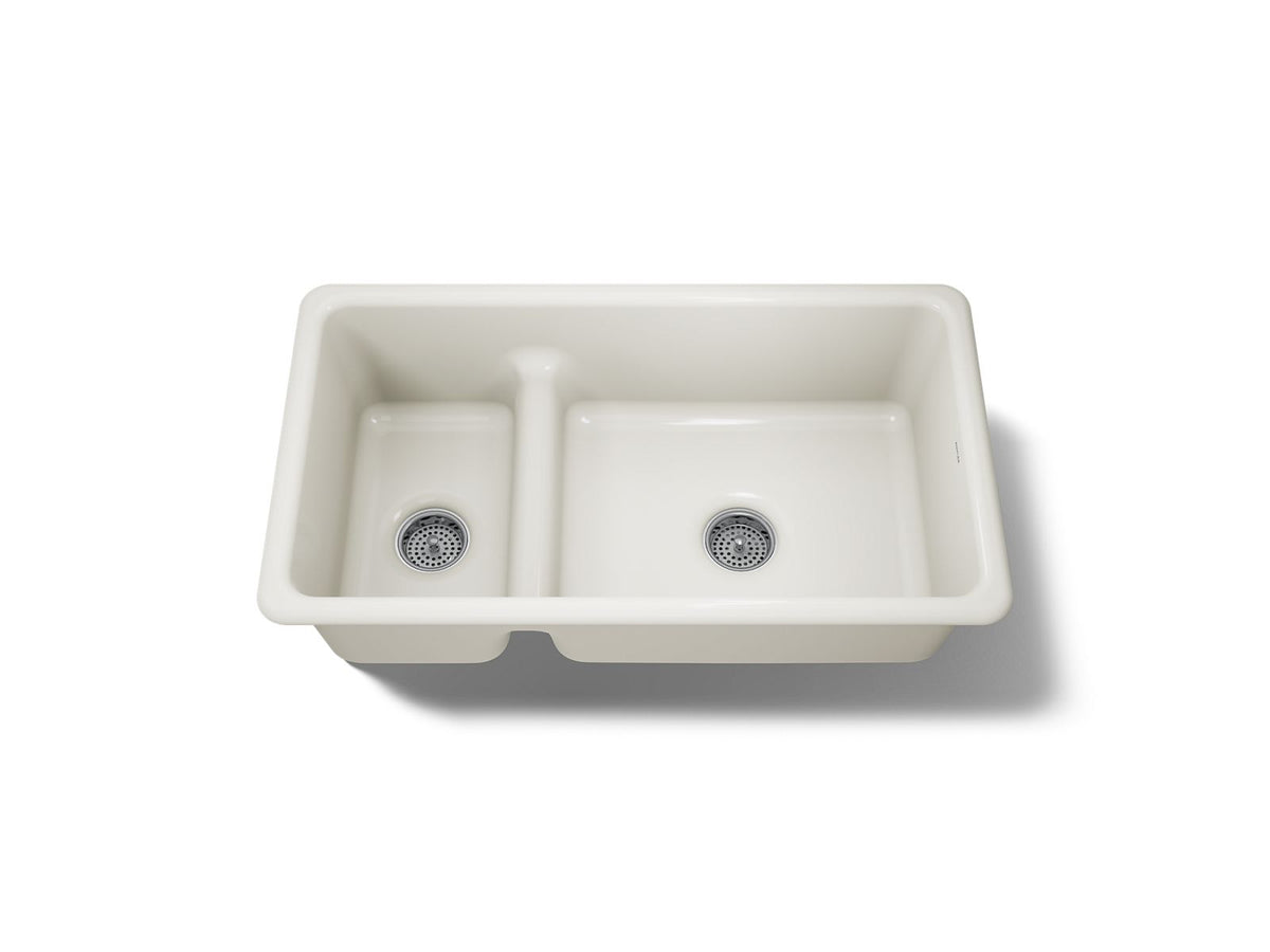 KOHLER K-6625-96 Iron/Tones Smart Divide 33" Top-/Undermount Double-Bowl Kitchen Sink - Biscuit
