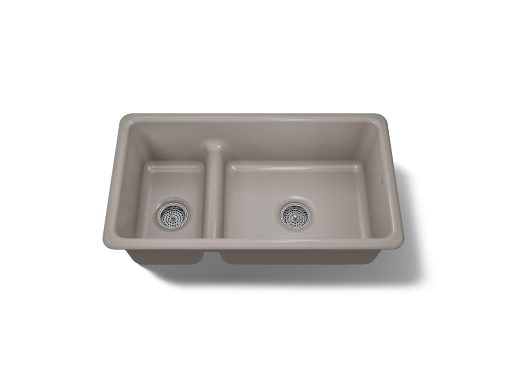 KOHLER K-6625-TRF Iron/Tones Smart Divide 33" Top-/Undermount Double-Bowl Kitchen Sink - Truffle