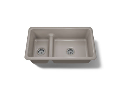 KOHLER K-6625-TRF Iron/Tones Smart Divide 33" top-/undermount double-bowl kitchen sink - Truffle