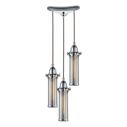 ELK SHOWROOM 66315/3 Fulton 3-Light Triangular Pendant Fixture in Polished Chrome with Perforated Metal Shade