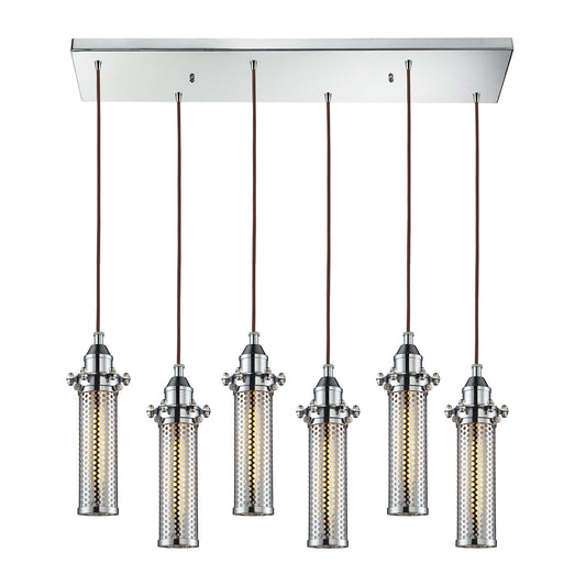 ELK SHOWROOM 66315/6RC Fulton 6-Light Rectangular Pendant Fixture in Polished Chrome with Perforated Metal Shade