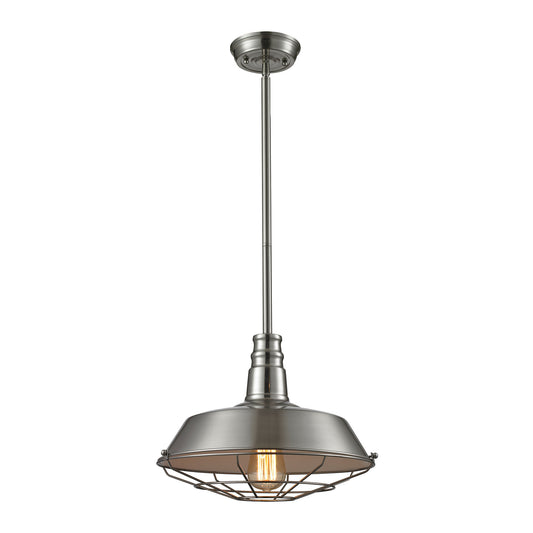 ELK SHOWROOM 67066/1 Warehouse Pendant 1-Light Pendant in Satin Nickel with Metal Shade and Cage