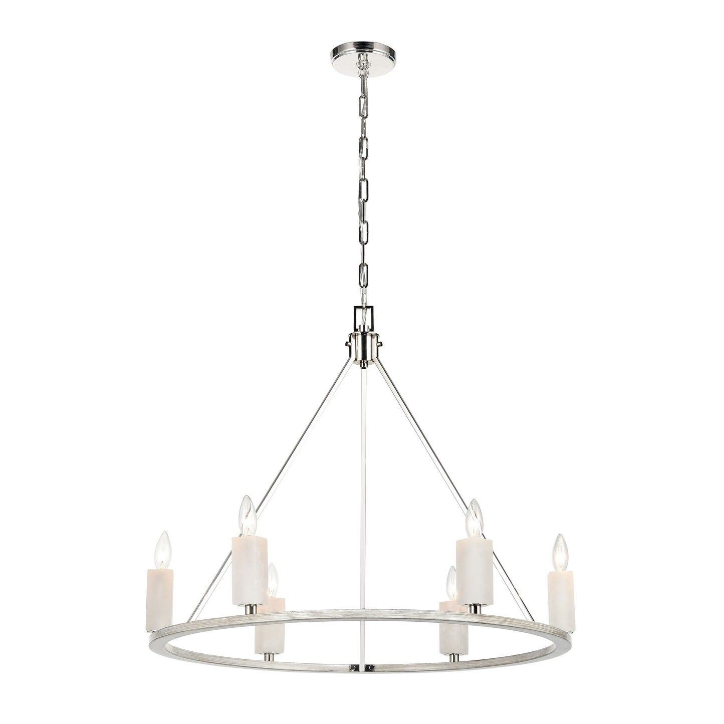 ELK SHOWROOM 69347/6 White Stone 30'' Wide 6-Light Chandelier - Polished Nickel