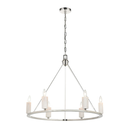 ELK SHOWROOM 69347/6 White Stone 30'' Wide 6-Light Chandelier - Polished Nickel