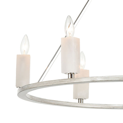 ELK SHOWROOM 69347/6 White Stone 30'' Wide 6-Light Chandelier - Polished Nickel