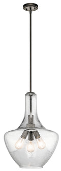 KICHLER 42190OZ Everly 22.75" 3 Light Bell Pendant Clear Seeded Glass Olde Bronze