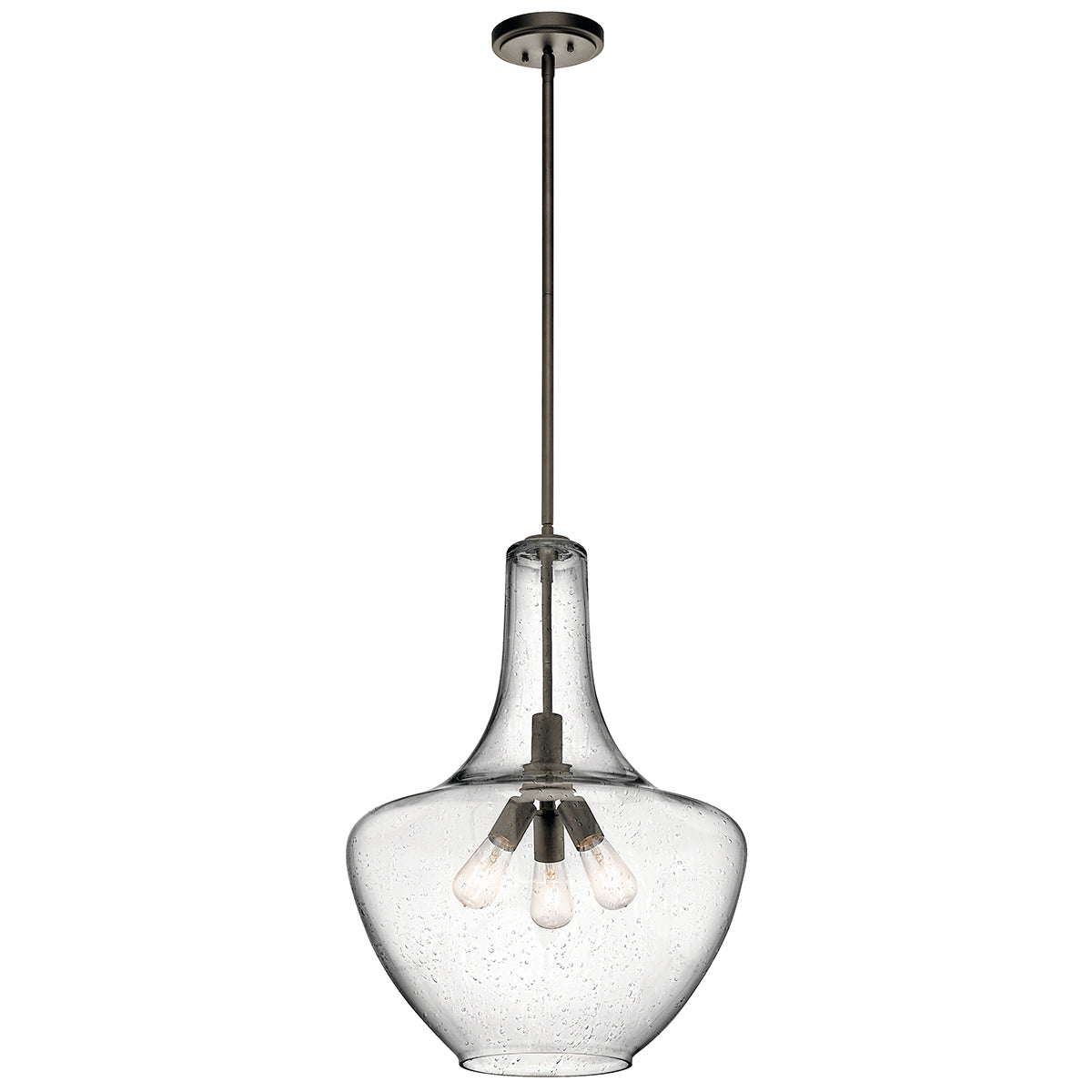 KICHLER 42198OZ Everly 27.5" 3 Light Bell Pendant Clear Seeded Glass Olde Bronze