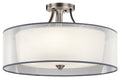 KICHLER 42399AP Lacey 28" 5 Light Semi Flush with Satin Etched Cased Opal Inner Diffusers and White Translucent Organza Outer Shade in Antique Pewter