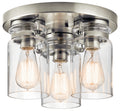 KICHLER 42891NI Brinley 11.75" 3 Light Flush Mount With Clear Glass Brushed Nickel