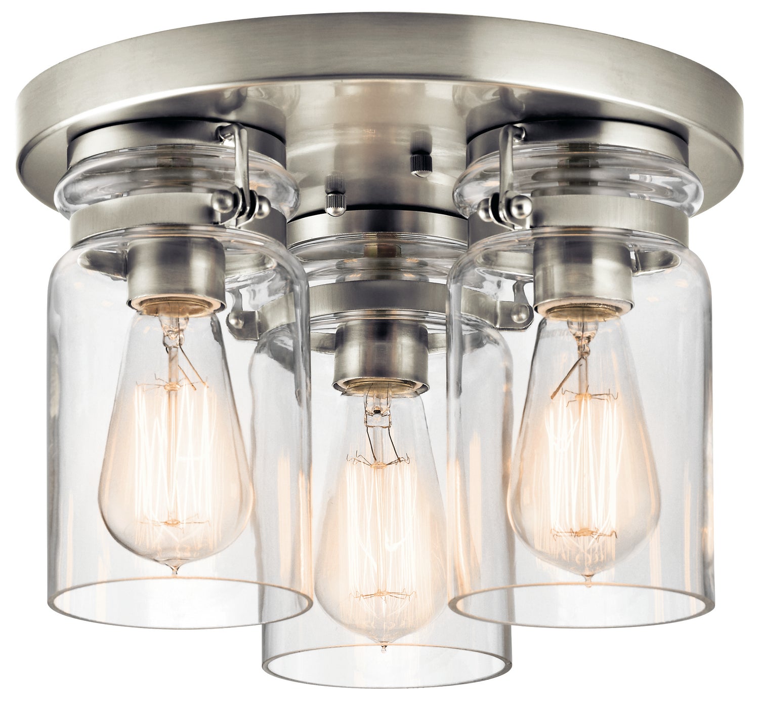 KICHLER 42891NI Brinley 11.75" 3 Light Flush Mount With Clear Glass Brushed Nickel