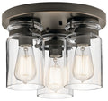 KICHLER 42891OZ Brinley 11.75" 3 Light Flush Mount With Clear Glass Olde Bronze