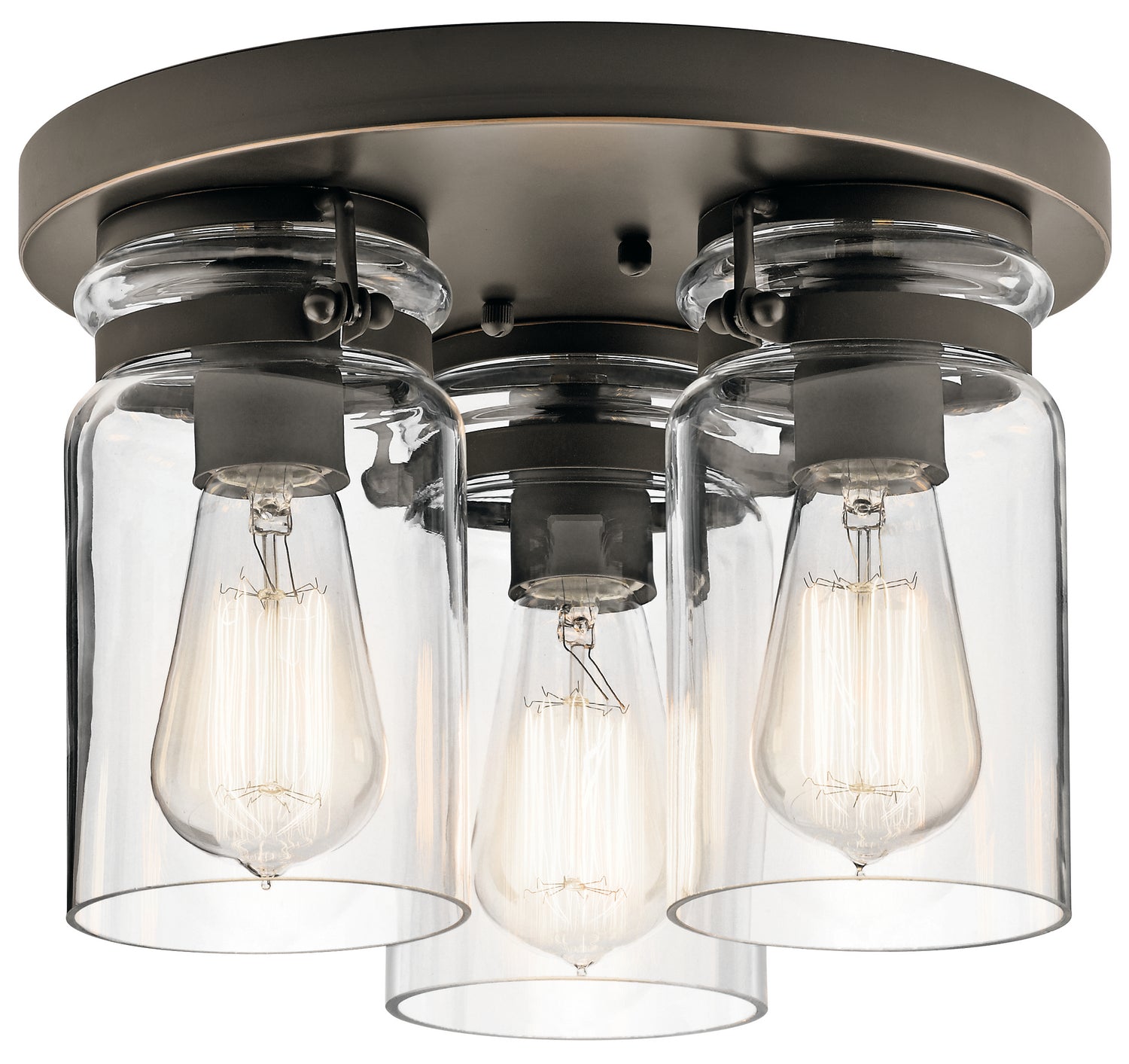 KICHLER 42891OZ Brinley 11.75" 3 Light Flush Mount With Clear Glass Olde Bronze