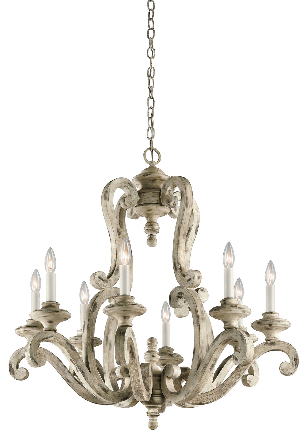 KICHLER 43265DAW Hayman Bay 32.5" 8 Light Chandelier in Distressed Antique White