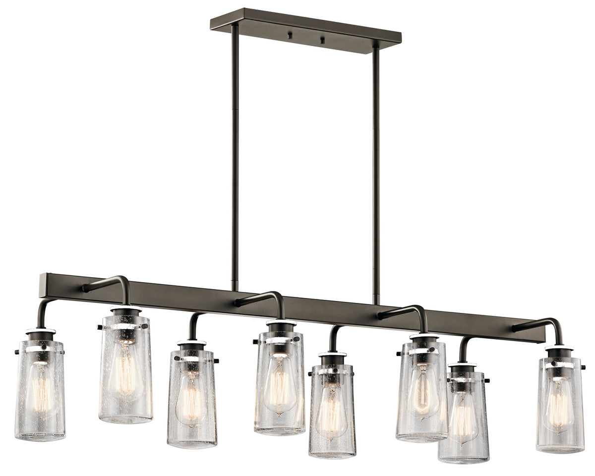 KICHLER 43457OZ Braelyn 11.25" 8 Light Linear Chandelier With Clear Seeded Glass Olde Bronze