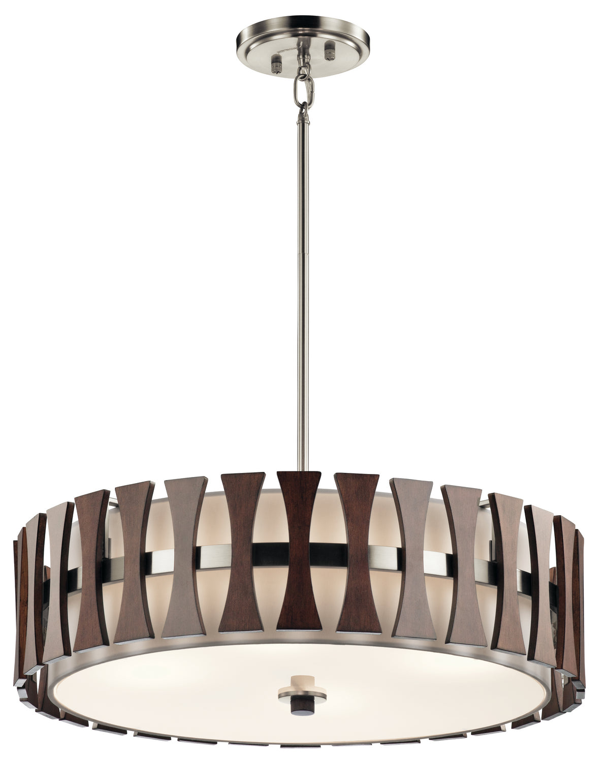 KICHLER 43753AUB Cirus 12" 4 Light Convertible Pendant With Tempered Etched Glass And White Linen In Auburn Stain