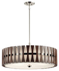 KICHLER 43754AUB Cirus 14" 5 Light Convertible Pendant With Tempered Etched Glass And White Linen In Auburn Stain