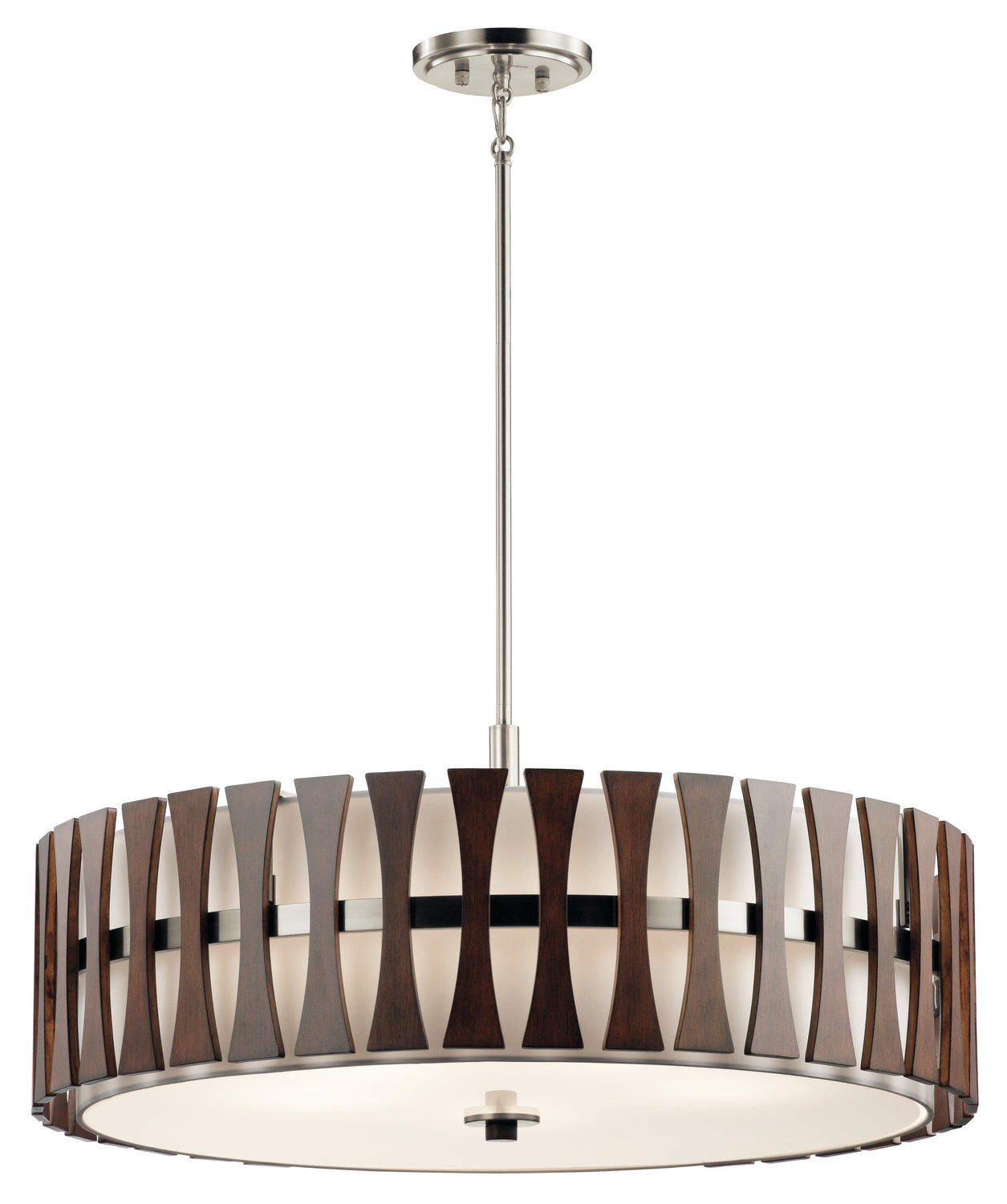 KICHLER 43754AUB Cirus 14" 5 Light Convertible Pendant With Tempered Etched Glass And White Linen In Auburn Stain
