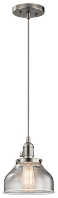 KICHLER 43850NI Avery 8.5" 1 Light Bell Mini Pendant With Clear Seeded Glass Brushed Nickel
