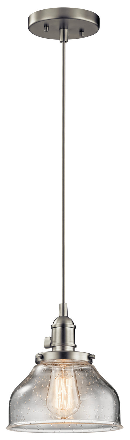 KICHLER 43850NI Avery 8.5" 1 Light Bell Mini Pendant With Clear Seeded Glass Brushed Nickel