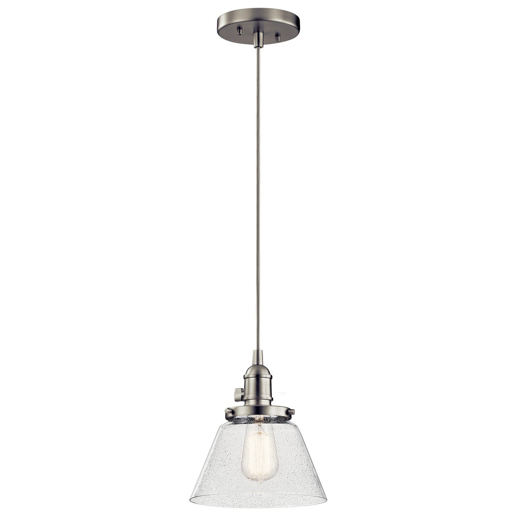 KICHLER 43851NI Avery 8.75" 1 Light Bell Mini Pendant With Clear Seeded Glass In Brushed Nickel