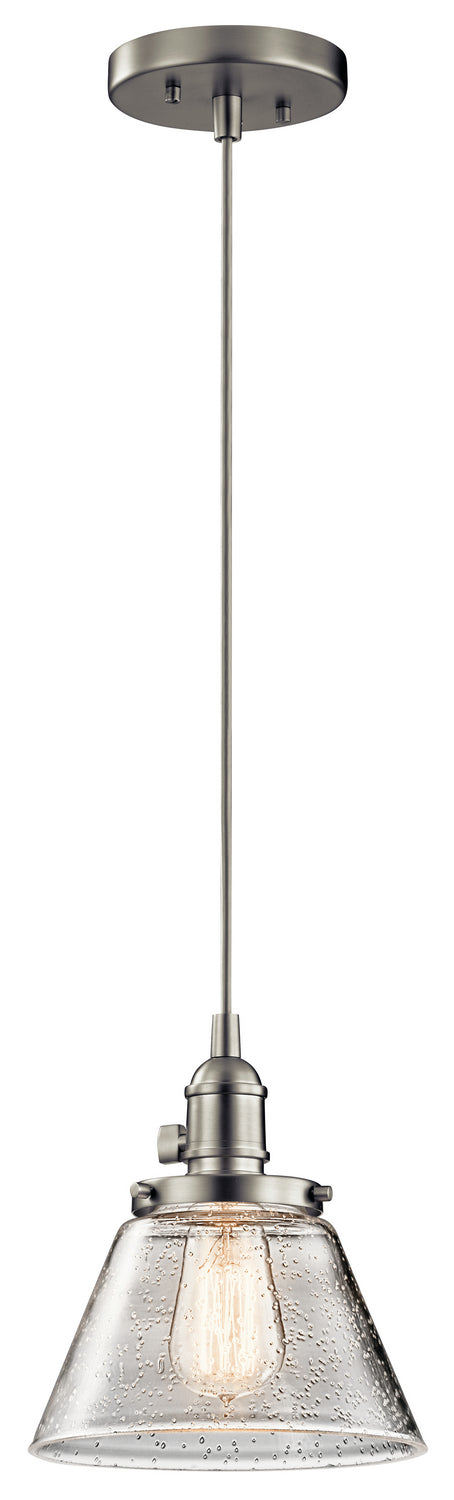 KICHLER 43851NI Avery 8.75" 1 Light Bell Mini Pendant With Clear Seeded Glass In Brushed Nickel