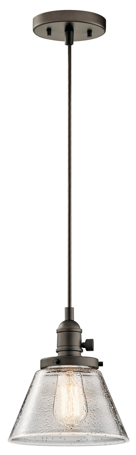 KICHLER 43851OZ Avery 8.75" 1 Light Cone Mini Pendant With Clear Seeded Glass Olde Bronze