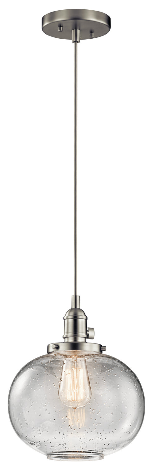 KICHLER 43852NI Avery 9.75" 1 Light Mini Pendant With Clear Seeded Glass In Brushed Nickel
