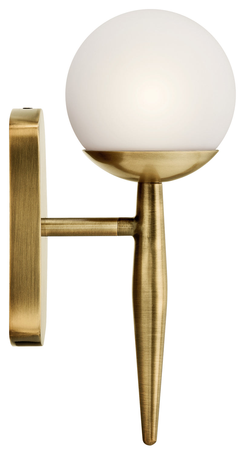 KICHLER 45580NBR Jasper 11.5" 1 Light Halogen Wall Sconce With Satin Etched Cased Opal Glass Natural Brass